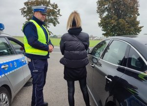 policjant i kobieta przy samochodzie
